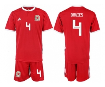 Wales #4 Davies Red Home Soccer Club Jersey