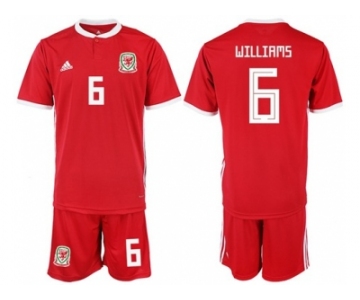 Wales #6 Williams Home Soccer Country Jersey