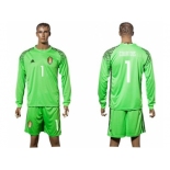 Belgium #1 Courtois Green Goalkeeper Long Sleeves Soccer Country Jersey