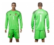 Belgium #1 Courtois Green Goalkeeper Long Sleeves Soccer Country Jersey