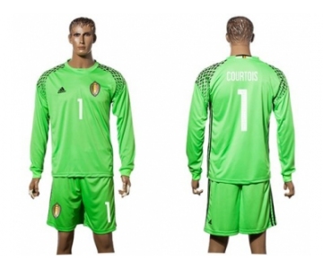 Belgium #1 Courtois Green Goalkeeper Long Sleeves Soccer Country Jersey