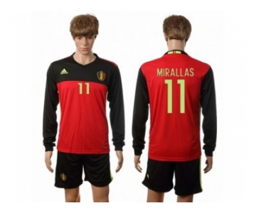 Belgium #11 Mirallas Red Home Long Sleeves Soccer Country Jersey