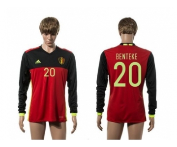 Belgium #20 Benteke Red Home Long Sleeves Soccer Country Jersey1