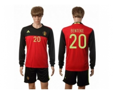 Belgium #20 Benteke Red Home Long Sleeves Soccer Country Jersey