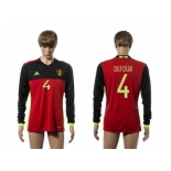 Belgium #4 Defour Red Home Long Sleeves Soccer Country Jersey1