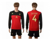 Belgium #4 Defour Red Home Long Sleeves Soccer Country Jersey