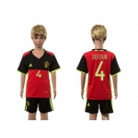 Belgium #4 Defour Red Home Kid Soccer Country Jersey