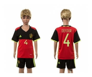 Belgium #4 Defour Red Home Kid Soccer Country Jersey