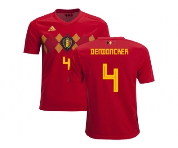 Belgium #4 Dendoncker Home Kid Soccer Country Jersey