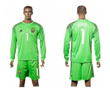 Ukraine #1 Boyko Green Goalkeeper Long Sleeves Soccer Country Jersey