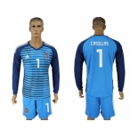 Spain #1 Casillas Blue Goalkeeper Soccer Country Jersey