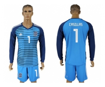 Spain #1 Casillas Blue Goalkeeper Soccer Country Jersey