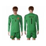 Spain #1 Casillas Green Goalkeeper Long Sleeves Soccer Country Jersey