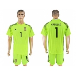 Spain #1 Casillas Shiny Green Goalkeeper Soccer Country Jersey