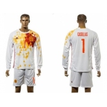 Spain #1 Casillas White Away Long Sleeves Soccer Country Jersey1