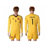 Spain #1 Casillas Yellow Goalkeeper Long Sleeves Soccer Country Jersey