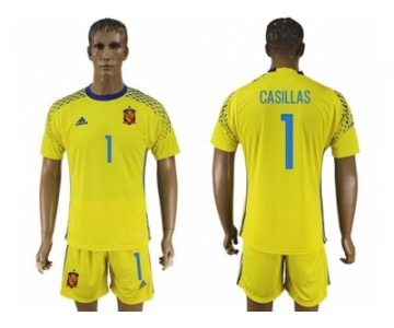 Spain #1 Casillas Yellow Goalkeeper Soccer Country Jersey