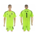 Spain #1 De Gea Shiny Green Goalkeeper Soccer Country Jersey