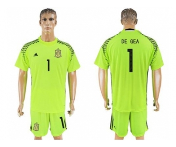 Spain #1 De Gea Shiny Green Goalkeeper Soccer Country Jersey