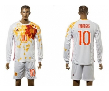 Spain #10 Fabregas White Away Long Sleeves Soccer Country Jersey1