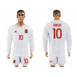 Spain #10 Fabregas White Away Long Sleeves Soccer Country Jersey