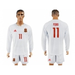 Spain #11 Pedro White Away Long Sleeves Soccer Country Jersey