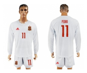 Spain #11 Pedro White Away Long Sleeves Soccer Country Jersey