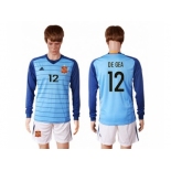 Spain #12 De Gea Blue Goalkeeper Long Sleeves Soccer Country Jersey