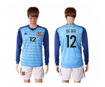 Spain #12 De Gea Blue Goalkeeper Long Sleeves Soccer Country Jersey