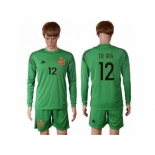 Spain #12 De Gea Green Goalkeeper Long Sleeves Soccer Country Jersey