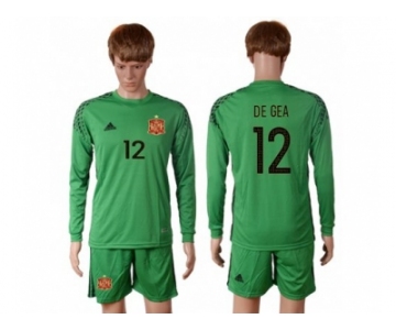 Spain #12 De Gea Green Goalkeeper Long Sleeves Soccer Country Jersey