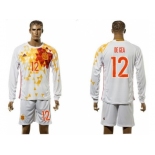 Spain #12 De Gea White Away Long Sleeves Soccer Country Jersey1