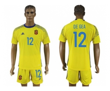 Spain #12 De Gea Yellow Goalkeeper Soccer Country Jersey