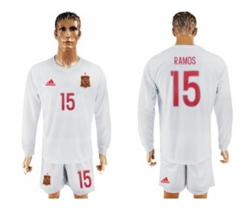 Spain #15 Ramos White Away Long Sleeves Soccer Country Jersey