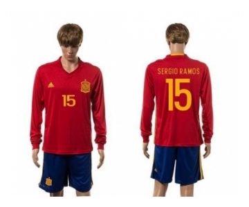 Spain #15 Sergio Ramos Red Home Long Sleeves Soccer Country Jersey