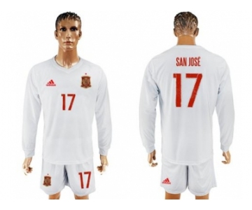 Spain #17 San Jose White Away Long Sleeves Soccer Country Jersey