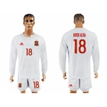 Spain #18 Jordi Alba White Away Long Sleeves Soccer Country Jersey