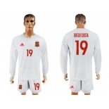 Spain #19 Diego Costa White Away Long Sleeves Soccer Country Jersey