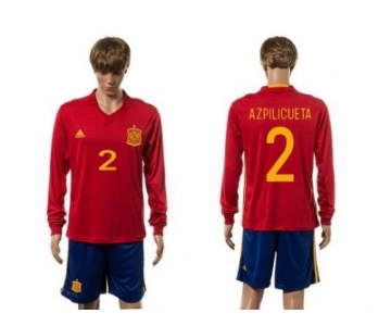 Spain #2 Azpilicueta Red Home Long Sleeves Soccer Country Jersey