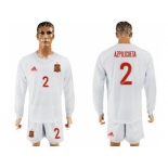 Spain #2 Azpilicueta White Away Long Sleeves Soccer Country Jersey