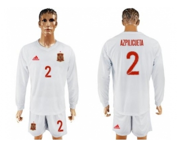 Spain #2 Azpilicueta White Away Long Sleeves Soccer Country Jersey