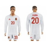 Spain #20 S.Cazorla White Away Long Sleeves Soccer Country Jersey