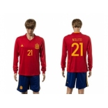 Spain #21 Nolito Red Home Long Sleeves Soccer Country Jersey