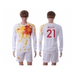 Spain #21 Nolito White Away Long Sleeves Soccer Country Jersey