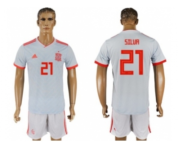 Spain #21 Silva Away Soccer Country Jersey