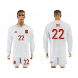 Spain #22 Isco White Away Long Sleeves Soccer Country Jersey