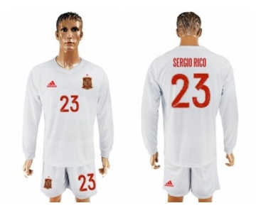 Spain #23 Sergio Rico White Away Long Sleeves Soccer Country Jersey