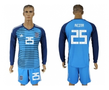 Spain #25 Reina Blue Goalkeeper Long Sleeves Soccer Country Jersey