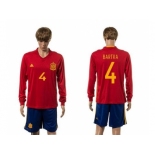 Spain #4 Bartra Red Home Long Sleeves Soccer Country Jersey