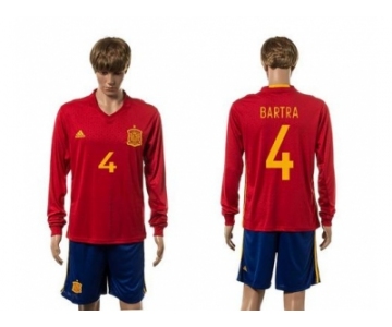 Spain #4 Bartra Red Home Long Sleeves Soccer Country Jersey